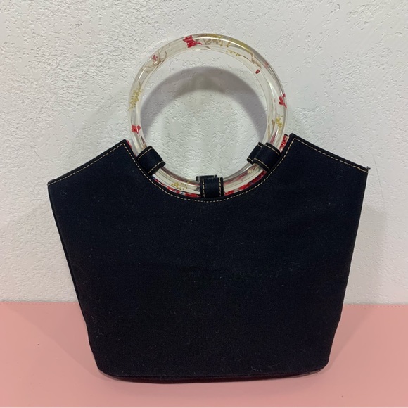 Bongo Black Handbag y2k Plastic handle dried flowers - Picture 4 of 10